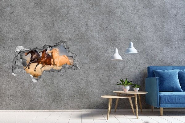 Hole in the wall sticker Galloping horses in the wild