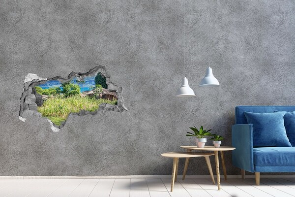 Hole wall sticker Tropical landscape behind the hole in the wall