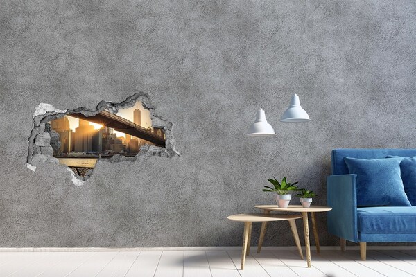 Hole wall sticker Bridge in the setting sun