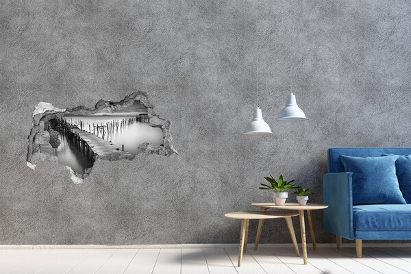 Hole in the wall decal Pier in a foggy setting