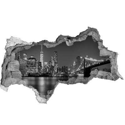 Hole in the wall decal New York skyline in black and white