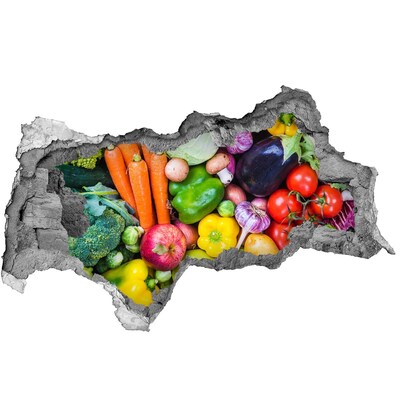 Hole wall sticker Colorful vegetables and fruits in a hole in the wall