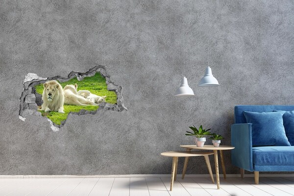 Hole in the wall sticker White lion in its natural habitat