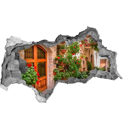 Hole wall sticker A charming street with flowers