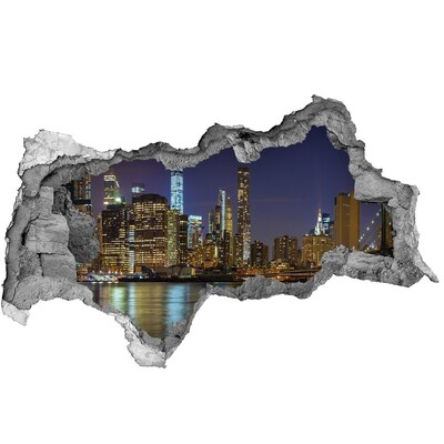 Hole in the wall decal View of the city at night