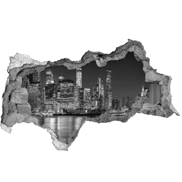Hole wall sticker New York skyline at night