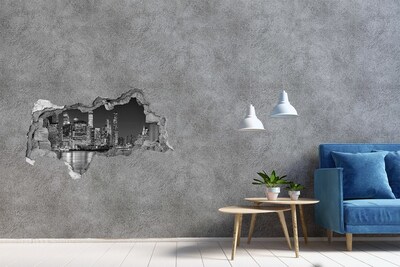Hole wall sticker New York skyline at night