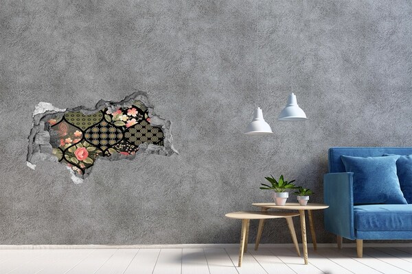 Hole in the wall decal Floral pattern on a stone background