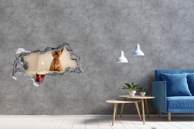 Hole wall sticker Birthday dog with cake