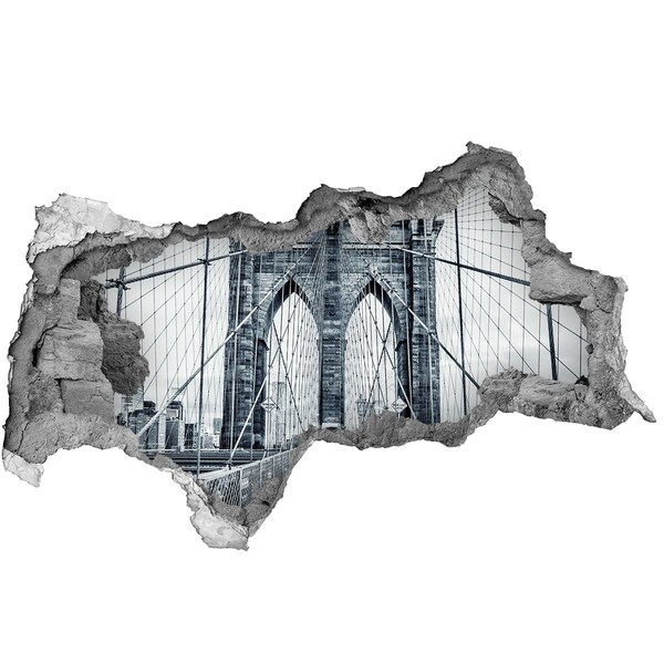 Hole in the wall decal Brooklyn Bridge in black and white