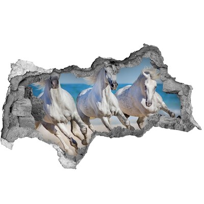 Hole wall sticker White horses on the beach