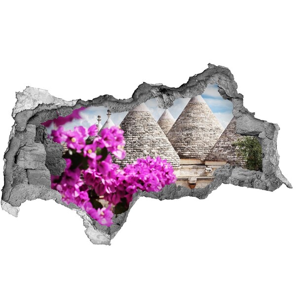 Hole in the wall sticker Trulli in Puglia with flowers