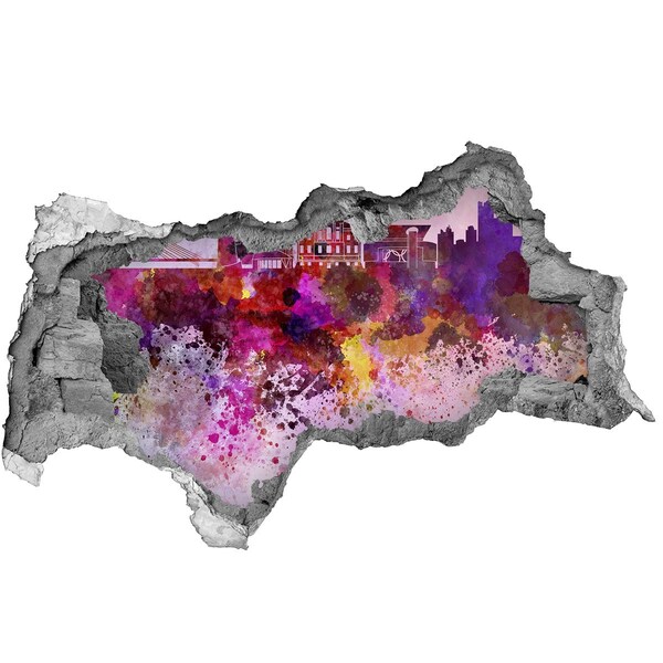 Hole wall sticker Colorful view of the city