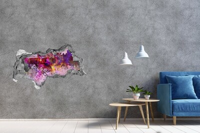 Hole wall sticker Colorful view of the city