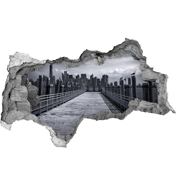 Hole in the wall sticker View of the city from the pier