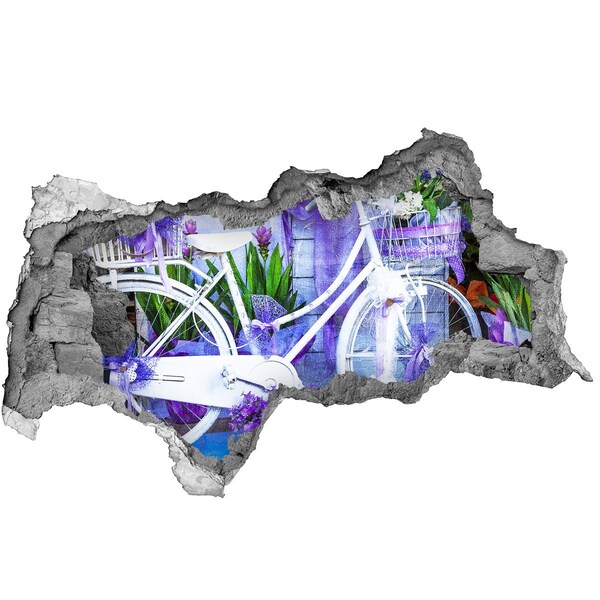 Hole wall sticker A bicycle in a garden full of flowers