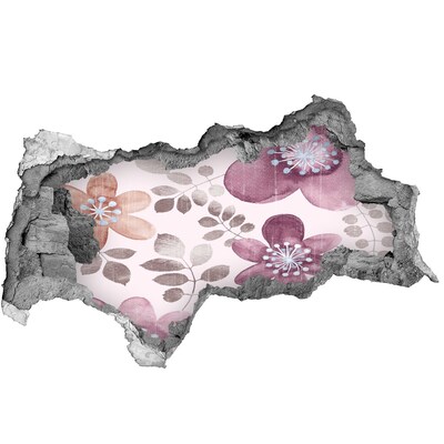 Hole in the wall decal Floral motif on a pink background