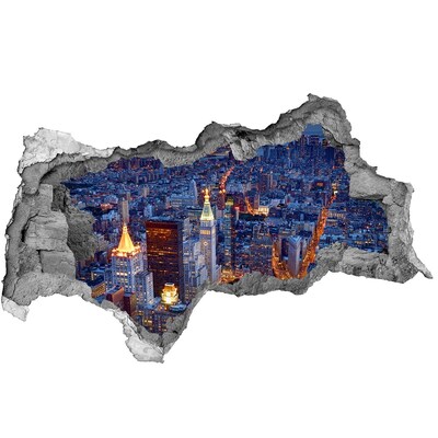 Hole wall sticker View of the metropolis at night