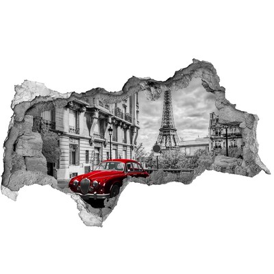 Hole wall sticker Red car in Paris