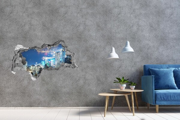 Hole in the wall decal View of the city at night