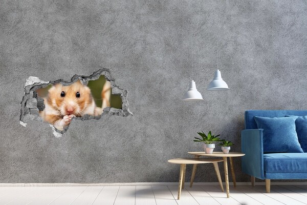 Hole in the wall sticker Hamster in a transparent hole in the wall