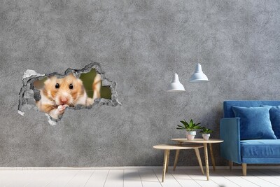 Hole in the wall sticker Hamster in a transparent hole in the wall