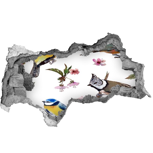 Hole wall sticker Spring landscape with birds