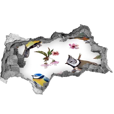 Hole wall sticker Spring landscape with birds