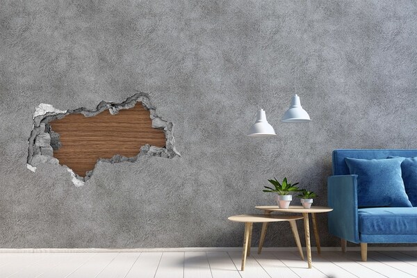Hole in the wall decal Damaged wall with wooden interior