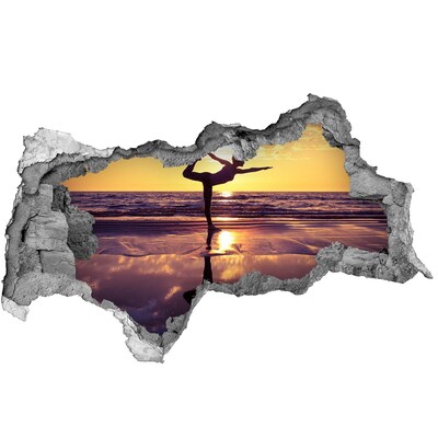 Hole in the wall decal Yoga on the beach at sunset