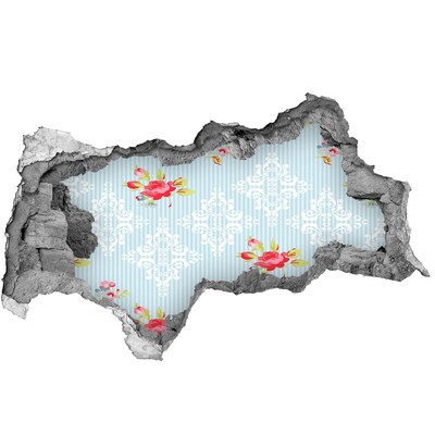 Hole wall sticker Floral pattern on a blue background