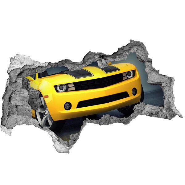Hole in the wall sticker A ruined wall with a yellow car