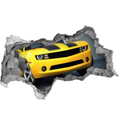 Hole in the wall sticker A ruined wall with a yellow car