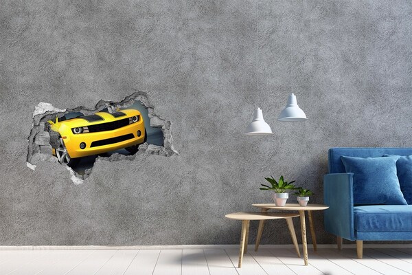 Hole in the wall sticker A ruined wall with a yellow car