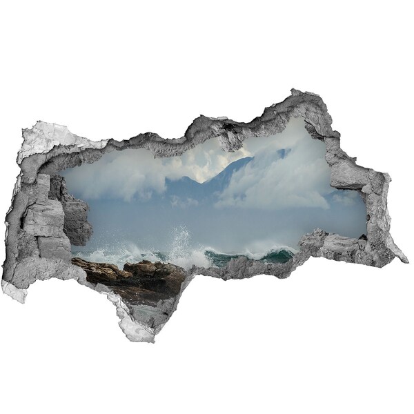 Hole in the wall decal Stormy Sea with Mountain Background