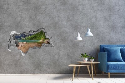 Hole wall sticker Mountain lake in the valley