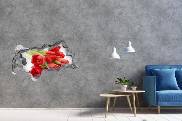 Hole in the wall sticker Tulips in a broken wall