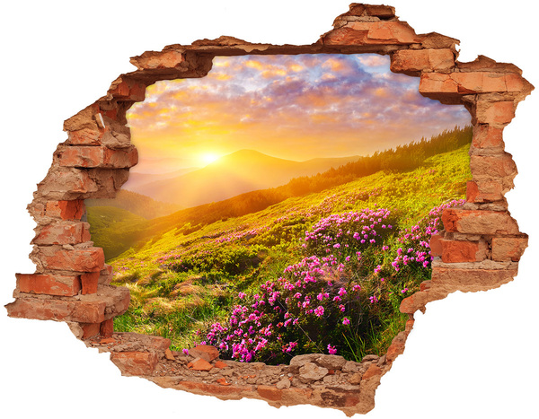 Hole wall sticker Mountain landscape at sunset