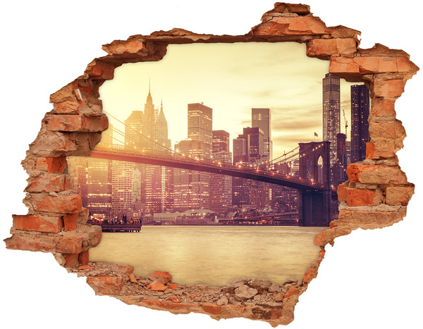 Hole in the wall sticker Brooklyn Bridge at sunset