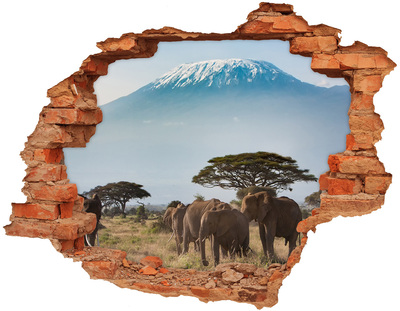 3D wall hole African savannah with elephants