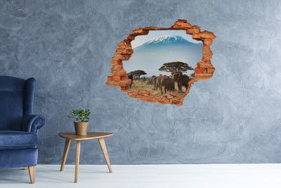 3D wall hole African savannah with elephants