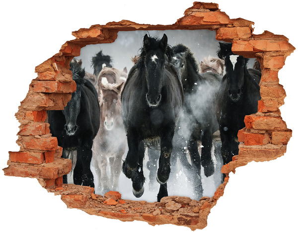 Hole wall sticker Horses galloping through the wall