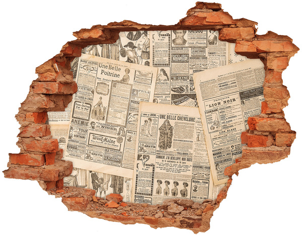 3D wall hole Old newspaper in a hole in the wall