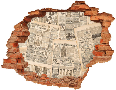 3D wall hole Old newspaper in a hole in the wall