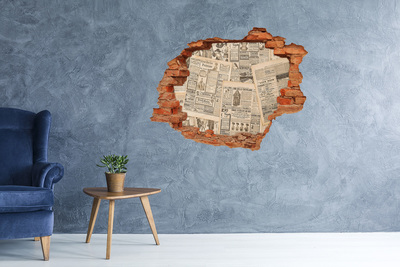3D wall hole Old newspaper in a hole in the wall