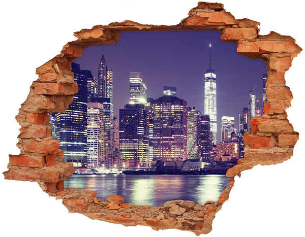 Hole wall sticker New York skyline at night