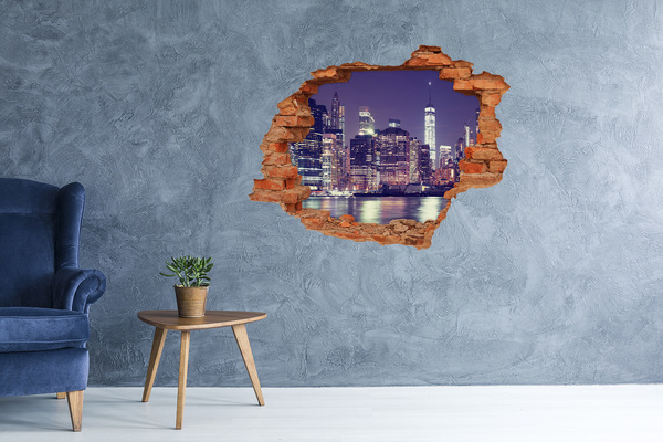 Hole wall sticker New York skyline at night