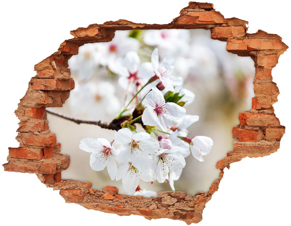 3D wall hole wallpaper Cherry blossoms in a ruined wall