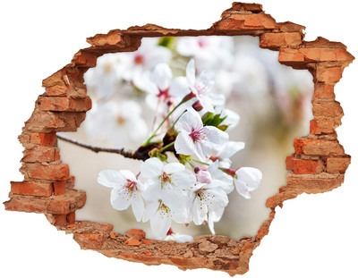 3D wall hole wallpaper Cherry blossoms in a ruined wall