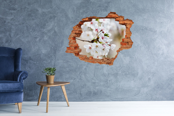 3D wall hole wallpaper Cherry blossoms